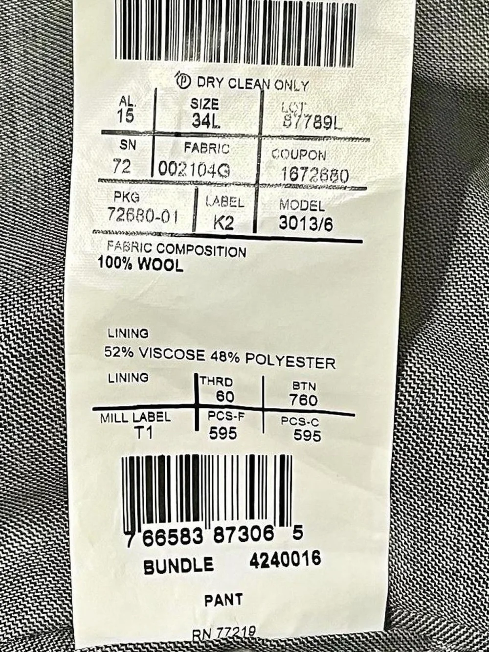 Joseph Abboud Reserve Men’s Wool Suit Trousers Gray Super 120’s Italian Fabric